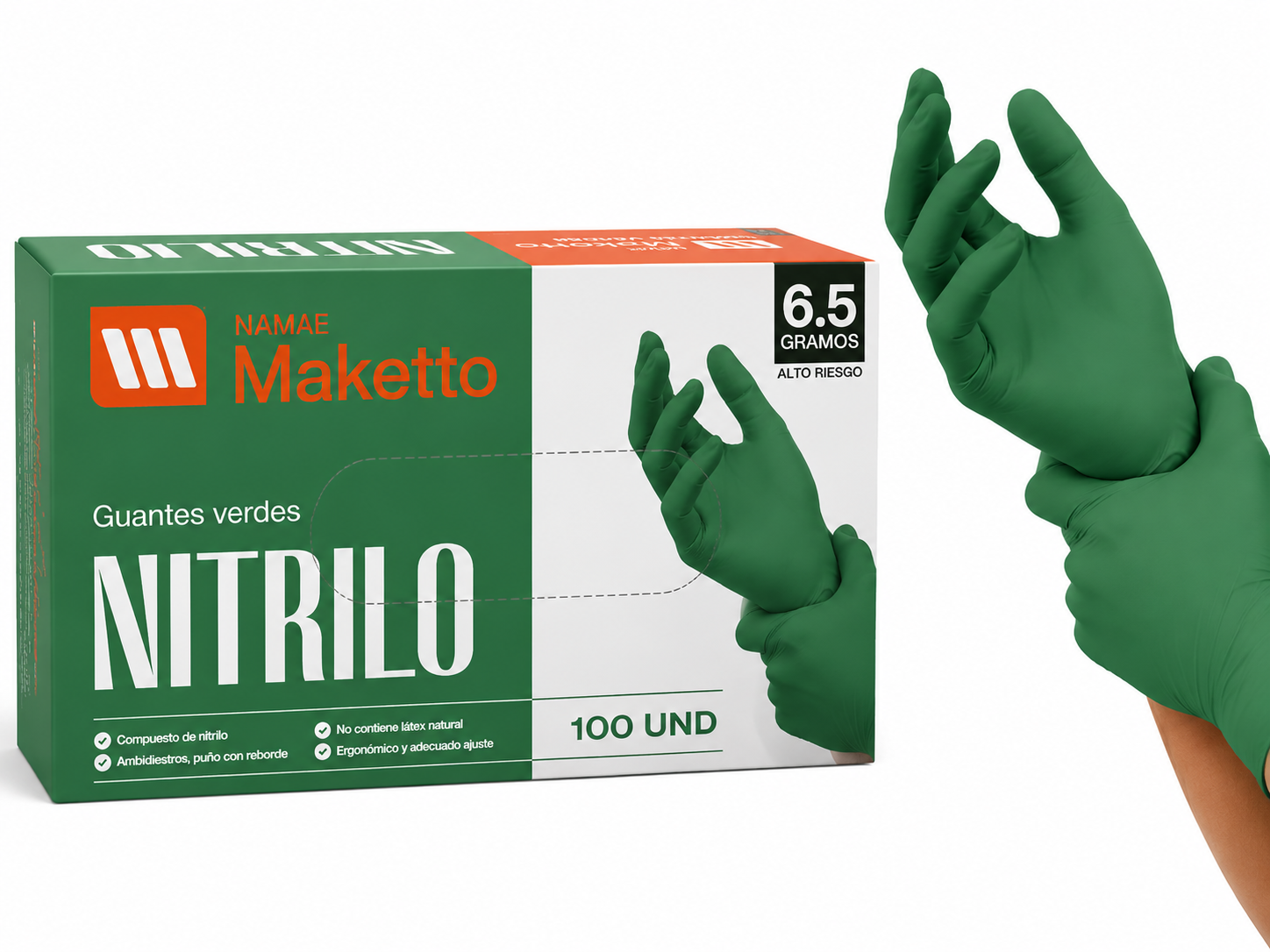 Nitrilo Alto Riesgo · Verde · Maketto